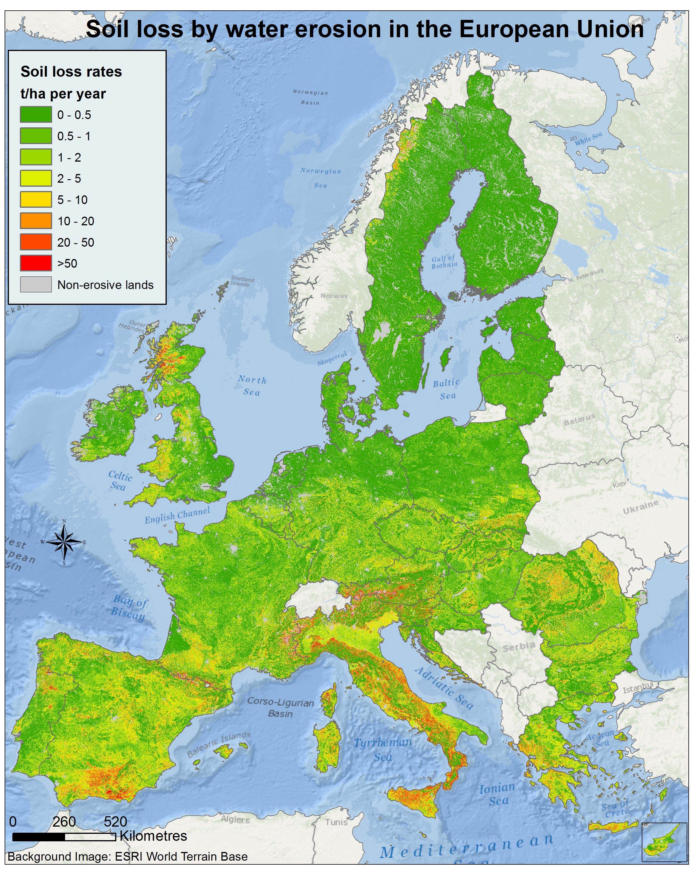 Pesera map Europe RUSLE 2015